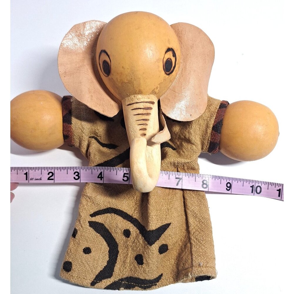 African Elephant Gourd Puppet Leather Handmade Ears Tusks Tribal Fabric READ - Picture 7 of 9